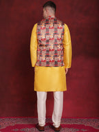 Jompers Men's Multi Printed Nehru Jacket With Kurta Pyjama Set | Grocsy