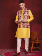 Jompers Men's Multi Printed Nehru Jacket With Kurta Pyjama Set | Grocsy