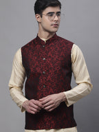 Jompers Men's Beige Embroidered Kurta Pyjama With Woven Design Nehru Jacket | Grocsy