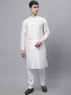 Jompers Men's Off White Embroidered Kurta Pyjama With Lime Printed Nehru Jacket | Grocsy