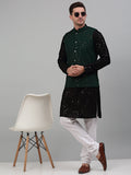 Jompers Men's Sequin and Embroidered Nehru Jacket With Kurta Pyjama - Olive | Grocsy