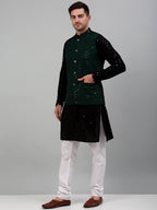Jompers Men's Sequin and Embroidered Nehru Jacket With Kurta Pyjama - Olive | Grocsy