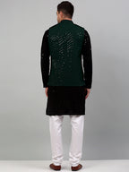 Jompers Men's Sequin and Embroidered Nehru Jacket With Kurta Pyjama - Olive | Grocsy