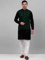 Jompers Men's Sequin and Embroidered Nehru Jacket With Kurta Pyjama - Olive | Grocsy