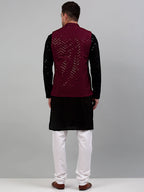 Jompers Men's Sequin and Embroidered Nehru Jacket With Kurta Pyjama - Purple | Grocsy