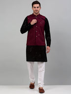 Jompers Men's Sequin and Embroidered Nehru Jacket With Kurta Pyjama - Purple | Grocsy