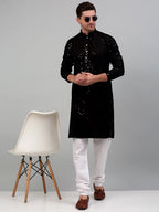Jompers Men's Sequin and Embroidered Nehru Jacket With Kurta Pyjama - Purple | Grocsy