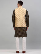 Jompers Men's Printed Nehru Jacket With Kurta Pyjama Set - Cream | Grocsy