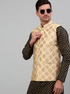 Jompers Men's Printed Nehru Jacket With Kurta Pyjama Set - Cream | Grocsy