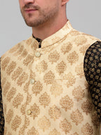 Jompers Men's Printed Nehru Jacket With Kurta Pyjama Set - Cream | Grocsy