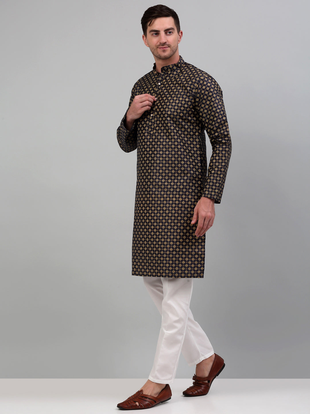 Jompers Men's Printed Nehru Jacket With Kurta Pyjama Set - Maroon | Grocsy