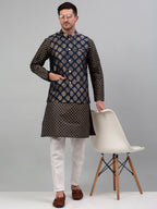 Jompers Men's Printed Nehru Jacket With Kurta Pyjama Set - Navy Blue | Grocsy