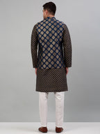 Jompers Men's Printed Nehru Jacket With Kurta Pyjama Set - Navy Blue | Grocsy