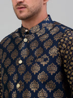 Jompers Men's Printed Nehru Jacket With Kurta Pyjama Set - Navy Blue | Grocsy