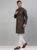 Jompers Men's Woven Design Nehru Jacket with Printed Kurta Pyjama Set - Maroon | Grocsy