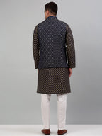 Jompers Men's Woven Design Nehru Jacket with Printed Kurta Pyjama Set - Silver | Grocsy
