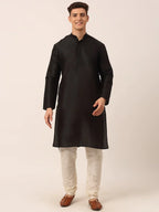 Jompers Men's Solid Kurta Pyjama With Green Woven Design Nehru Jacket | Grocsy