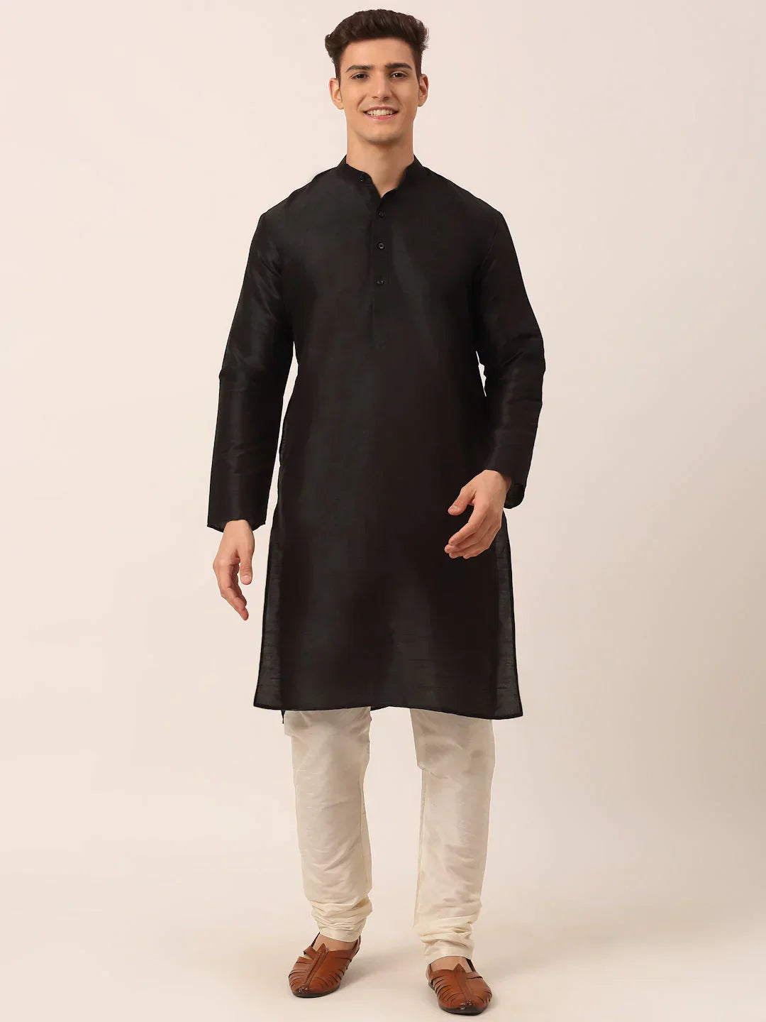 Jompers Men's Solid Kurta Pyjama With Green Woven Design Nehru Jacket | Grocsy