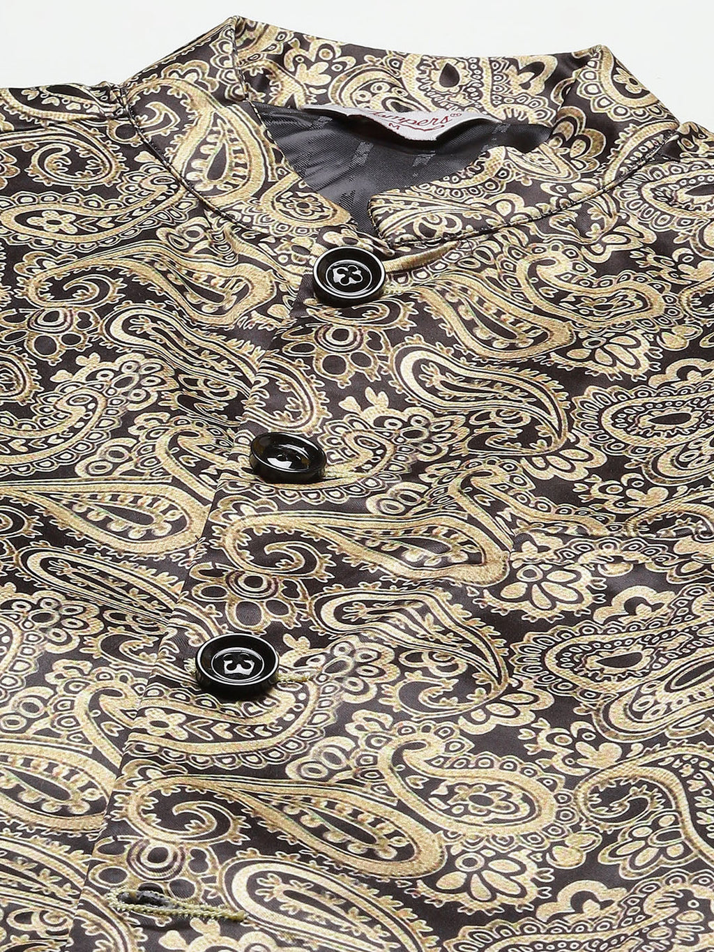 Jompers Men's Printed Nehru Jacket and Kurta Pyjama Set - Golden | Grocsy
