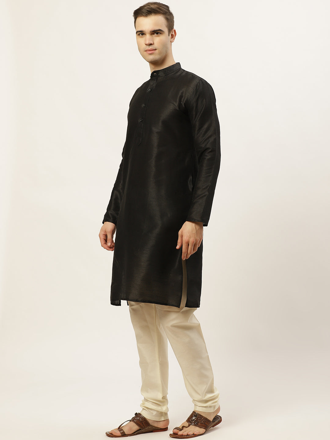 Jompers Men's Printed Nehru Jacket and Kurta Pyjama Set - Golden | Grocsy