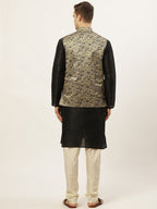 Jompers Men's Printed Nehru Jacket and Kurta Pyjama Set - Golden | Grocsy
