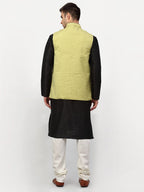 Jompers Men's Black Dupion Silk Kurta with Churidar & Nehru Jacket ( Green ) | Grocsy