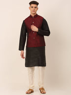 Jompers Men's Woven Design Nehru Jacket and Kurta Pyjama Set - Maroon | Grocsy