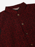 Jompers Men's Woven Design Nehru Jacket and Kurta Pyjama Set - Maroon | Grocsy