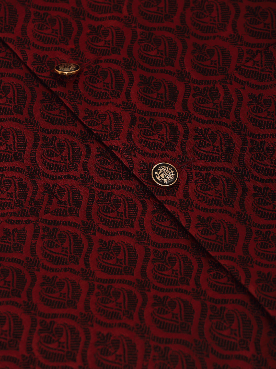 Jompers Men's Woven Design Nehru Jacket and Kurta Pyjama Set - Maroon | Grocsy