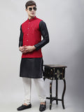 Jompers Men's Black Solid Kurta Pyjama with Maroon Embroidered Nehru Jacket | Grocsy