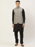 Jompers Men's Kurta Pyjama With Grey Solid Nehru Jacket | Grocsy