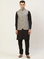 Jompers Men's Kurta Pyjama With Grey Solid Nehru Jacket | Grocsy