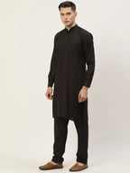 Jompers Men's Kurta Pyjama With Black Solid Nehru Jacket | Grocsy
