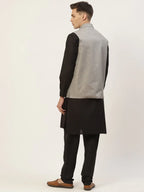 Jompers Men's Kurta Pyjama With Black Solid Nehru Jacket | Grocsy
