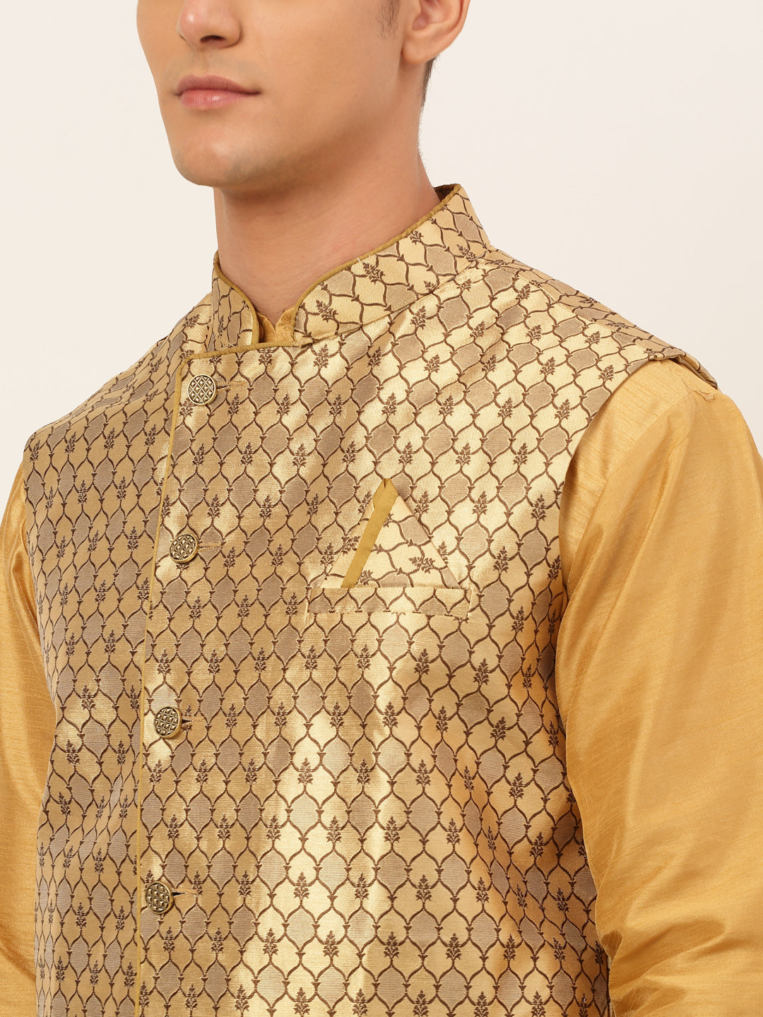 Jompers Men's Solid Kurta Pyjama With Nehru Jacket - DGolden | Grocsy