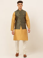 Jompers Men's Solid Kurta Pyjama With Nehru Jacket - DOlive | Grocsy