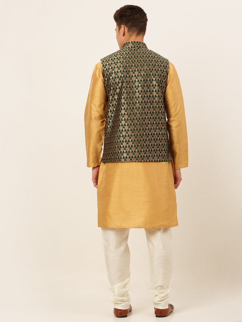 Jompers Men's Solid Kurta Pyjama With Nehru Jacket - DOlive | Grocsy