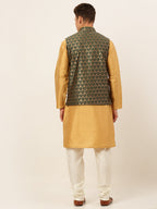 Jompers Men's Solid Kurta Pyjama With Nehru Jacket - DOlive | Grocsy