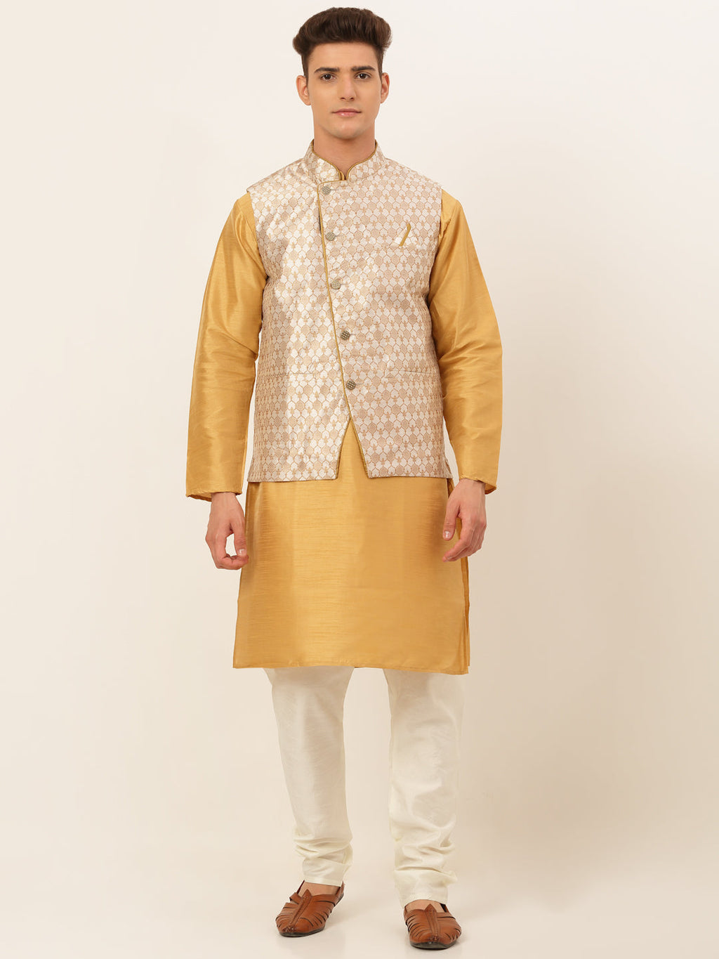 Jompers Men's Solid Kurta Pyjama With Nehru Jacket - DSilver | Grocsy