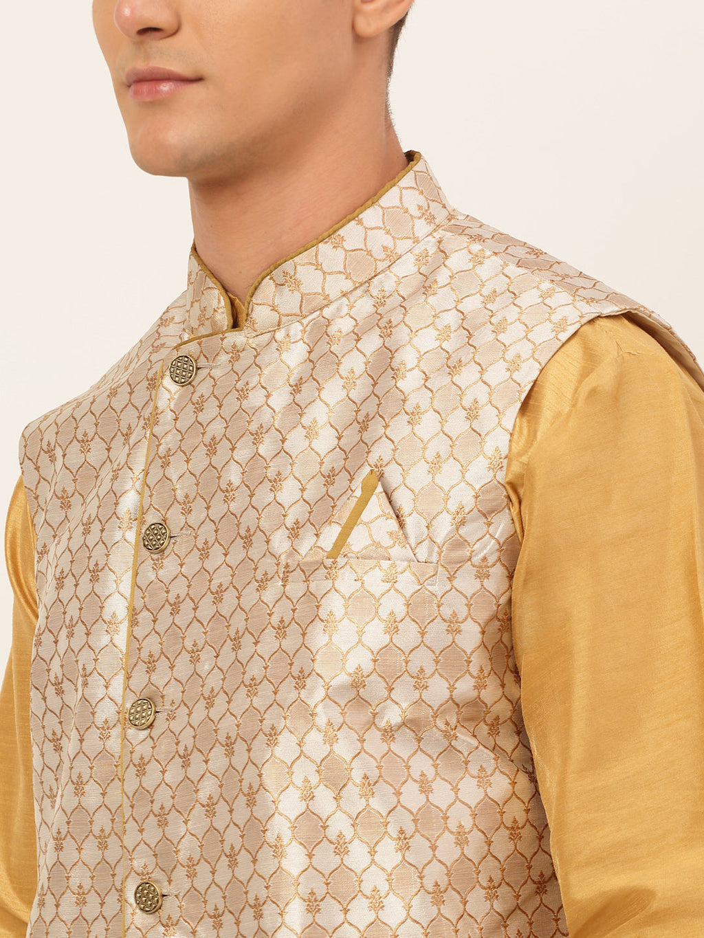 Jompers Men's Solid Kurta Pyjama With Nehru Jacket - DSilver | Grocsy