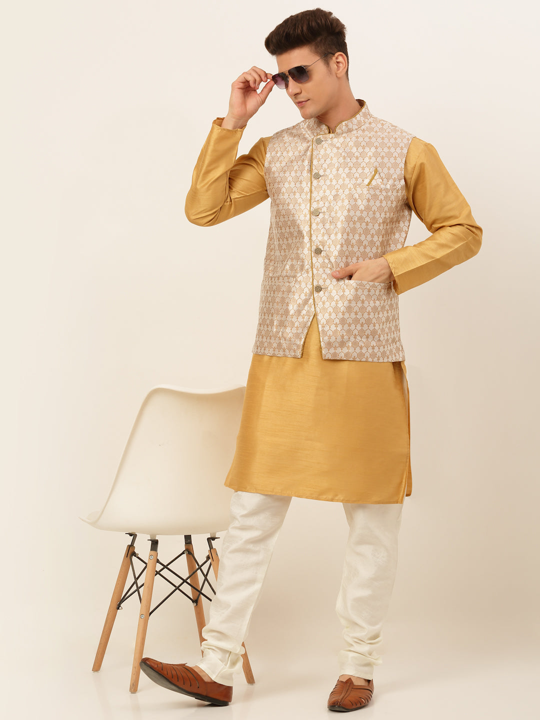 Jompers Men's Solid Kurta Pyjama With Nehru Jacket - DSilver | Grocsy