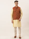 Jompers Men's Woven Design Nehru Jacket and Kurta Pyjama Set - Maroon | Grocsy