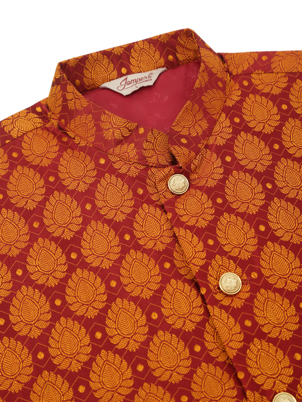 Jompers Men's Woven Design Nehru Jacket and Kurta Pyjama Set - Maroon | Grocsy