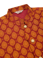 Jompers Men's Woven Design Nehru Jacket and Kurta Pyjama Set - Maroon | Grocsy