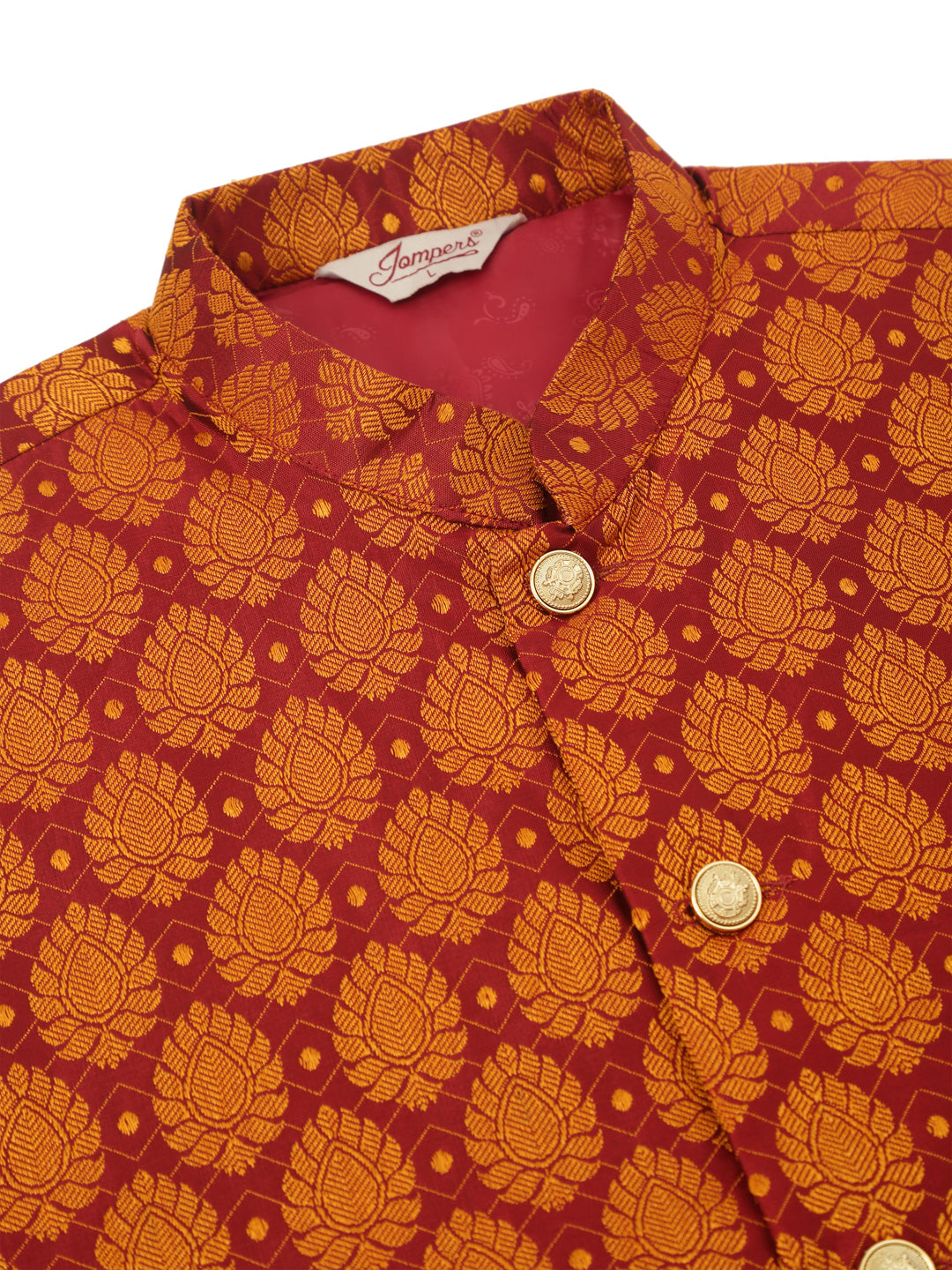 Jompers Men's Woven Design Nehru Jacket and Kurta Pyjama Set - Maroon | Grocsy