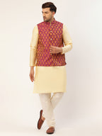 Jompers Men's Woven Design Nehru Jacket and Kurta Pyjama Set - Pink | Grocsy