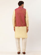 Jompers Men's Woven Design Nehru Jacket and Kurta Pyjama Set - Pink | Grocsy