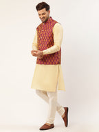 Jompers Men's Woven Design Nehru Jacket and Kurta Pyjama Set - Pink | Grocsy