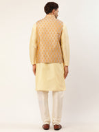 Jompers Men's Woven Design Nehru Jacket and Kurta Pyjama Set - Silver | Grocsy