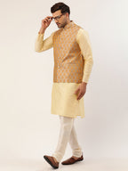 Jompers Men's Woven Design Nehru Jacket and Kurta Pyjama Set - Silver | Grocsy